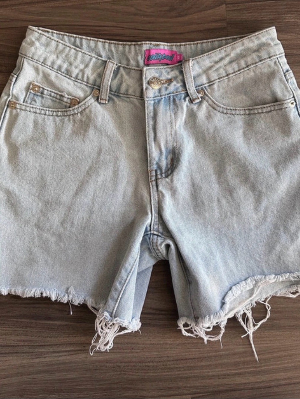 Edikted Light Wash Denim Frayed Hem TeensShorts